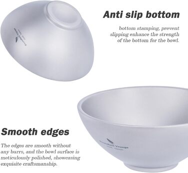 Безграничный Вояж Титановая Чаша С Двойными Стенками Для Взрослых Детей На Открытом Воздухе Кемпинг Посуда На Открытом Воздухе Миска Титановый Рис Миска (450мл-ti15148b.)