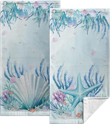 Різдвяні кухонні рушники Kwlegh, рушник для рук, різдвяна ялинка, цукерка-тростина, сніжинка, рушник для пальців, набір з 2 шт. , милий чоловічий банний рушник, високопоглинаючі рушники, 36 x (блакитна мушля морської зірки)