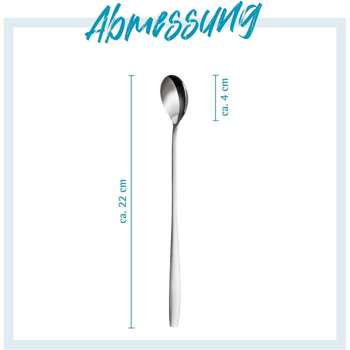 Набір ложок GRWE для лате макіато, золотий, 6 предметів, 22 см, довгі ложки, ложки для коктейлів, десертні ложки, ложки для морозива, ложки для кави з льодом, нержавіюча сталь, можна мити в посудомийній машині, срібний