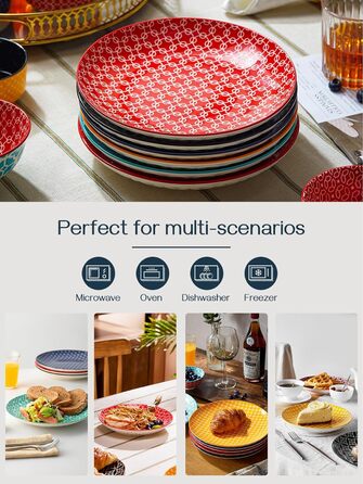 Столовая тарелка керамическая, набор обеденных тарелок 6 шт., набор разноцветных тарелок большой, фарфоровая паста салат набор тарелок, десертная тарелка, круглые сервировочные миски прочный для ужина Рождество (21,6 см), 26,7