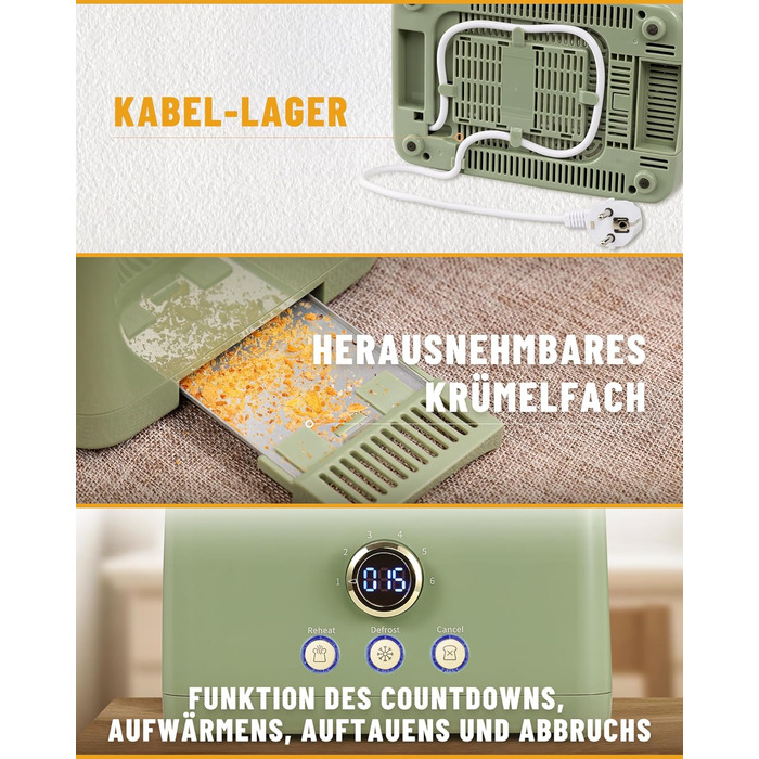 Тостер 850 Вт на 2 скибочки, зелений ZACHVO