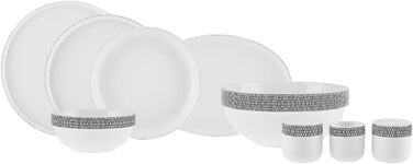 Набір кістяного посуду Karaca Streamline Fallon нового покоління, 59 предметів, 12 персон, новий кістяний обідній сервіз, виготовлення та дизайн, декоративний, натуральний, їдальня