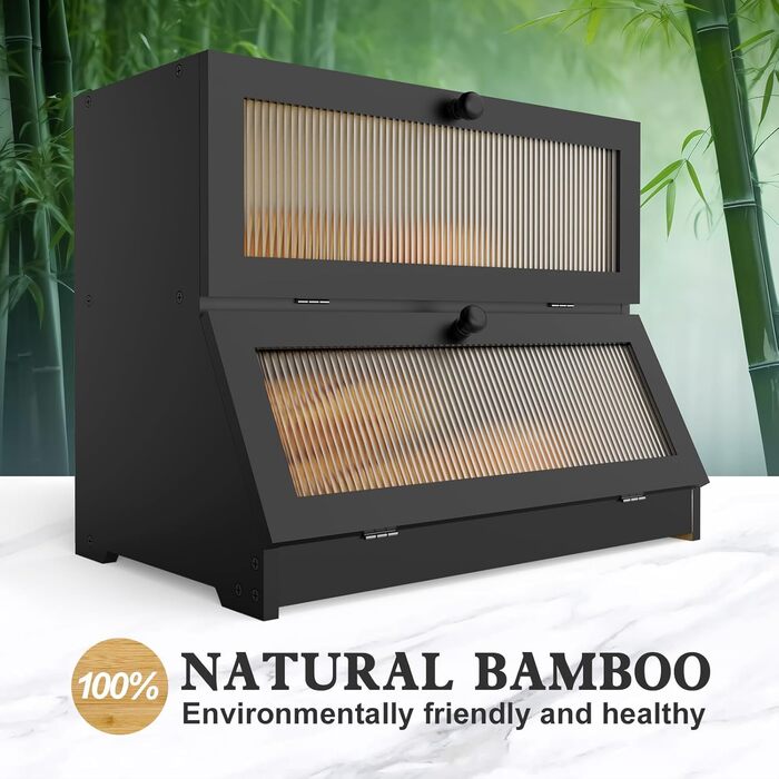 Дворівнева бамбукова хлібниця 40 x 25 x 33 см, чорна Itslife