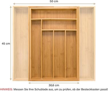 Органайзер для столовых приборов раздвижной 45 см, бамбук budu