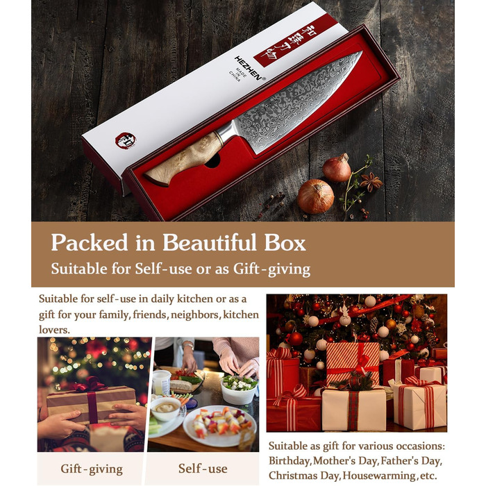 Нож поварской 21 см, дамасская сталь HEZHEN