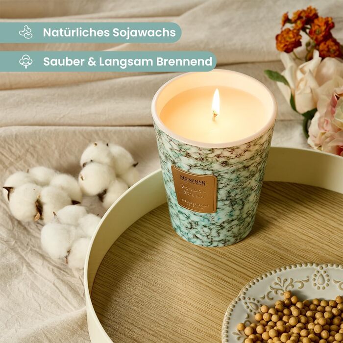 Велика ароматична свічка M&SENSE Чорні ароматичні свічки у склянці Ароматична свічка з натурального соєвого воску Розслаблююча ароматерапія Подарунок для жінок та чоловіків, Різдво Час горіння 75 годин та 2 ґноти (бамбуковий гніт, 400 г)