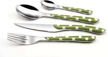 Столові прибори Amefa ECLAT, столові прибори на 4 персони, нержавіюча сталь з високоякісною пластиковою ручкою, ваги в точку, 16 шт. (Mnagre 32 couverts pour 8 personnes, оливково-зелений)