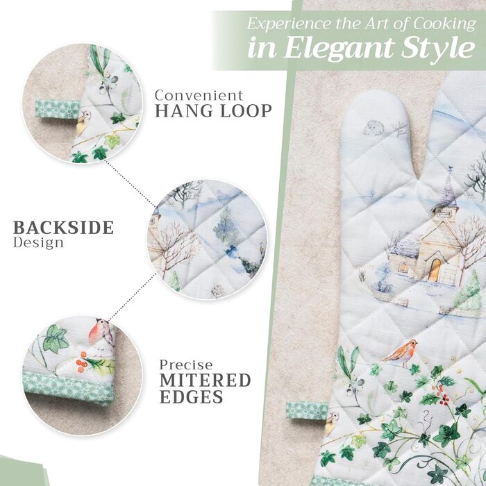 Рукавички для духовки, прихватки для каструль Maison d&39 Hermine, 100 бавовна, термостійкі кухонні рукавички, рукавички для духовки (19 x 33 см) та прихватки для каструль (20 x 20 см) для приготування їжі, Морзін - Рукавички для духовки (19 x 33 см) та п