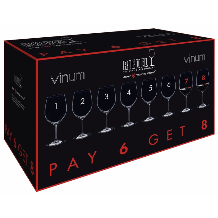 Набір келихів Bordeaux 610 мл, 6 шт + 2 в подарунок, кришталь, Vinum, Riedel