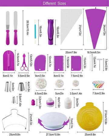 Набір аксесуарів для торта Nifogo, 301 предмет, аксесуари для випічки, аксесуари для декорування тортів з обертовою підставкою, кондитерський мішок, кондитерські насадки, шпатель для початківців (B-фіолетовий)