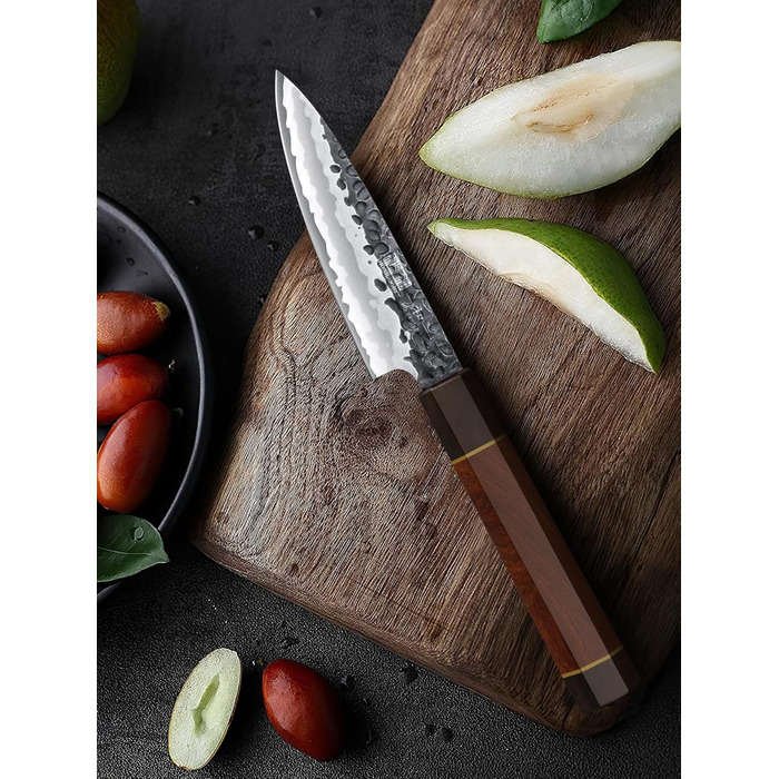 Ніж HOSHANHO Santoku Ніж ручного кування, ніж Сантоку Гостре лезо 18 см Кухонний ніж з японської серцевини VG10 Ніж для кухарів з ергономічною ручкою Подарункова коробка (ніж для чищення 9,5 см)