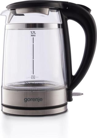 Gorenje Электрочайник 1.7л, 2,200 Вт, strix контроль, стекло, черный
