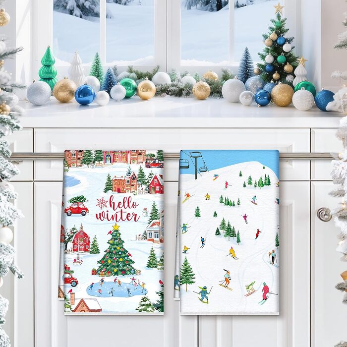 Набір з 2 різдвяних кухонних рушників 60 x 40 см Зима Arquiel