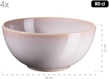 Набір посуду MSER 931545 Ossia для 4 осіб у середземноморському вінтажному образі, комбінований сервіз із 16 предметів у рожевому кольорі, кераміці