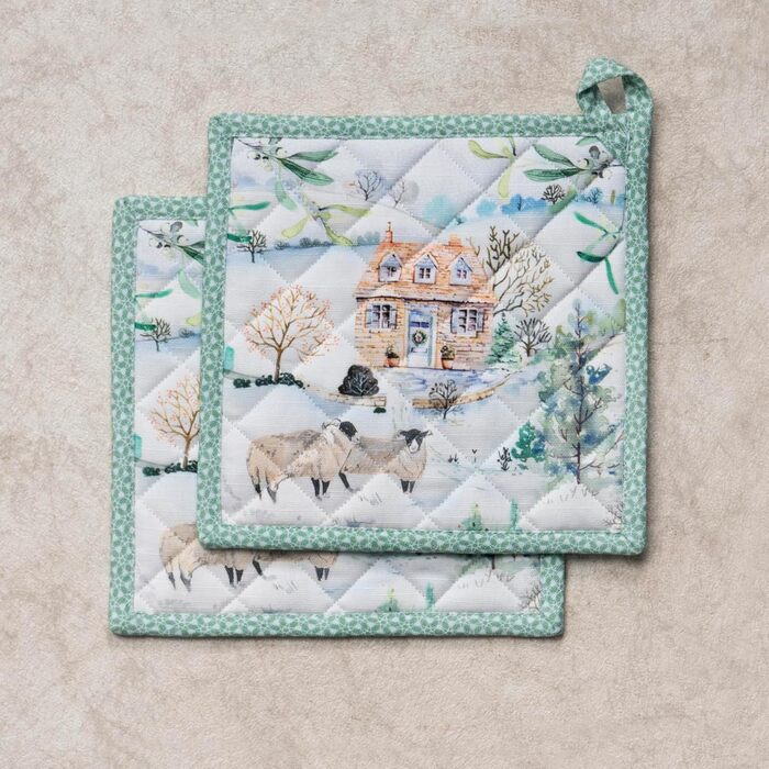 Рукавички для духовки Maison d&39 Hermine, підставки для каструль, 100 бавовна, термостійкі кухонні рукавички, рукавички для духовки (19 см x 33 см) та підставки для каструль (20 см x 20 см) для приготування їжі, Morzine - Рукавички для духовки на День по