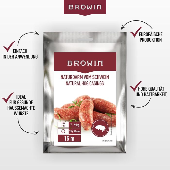 Натуральна оболонка для ковбас Натуральна оболонка вищого сорту для домашньої ковбаси, ялівцевої ковбаси, білої ковбаси, сардельки (калібр 18/20 мм, 91 метр, овеча оболонка)