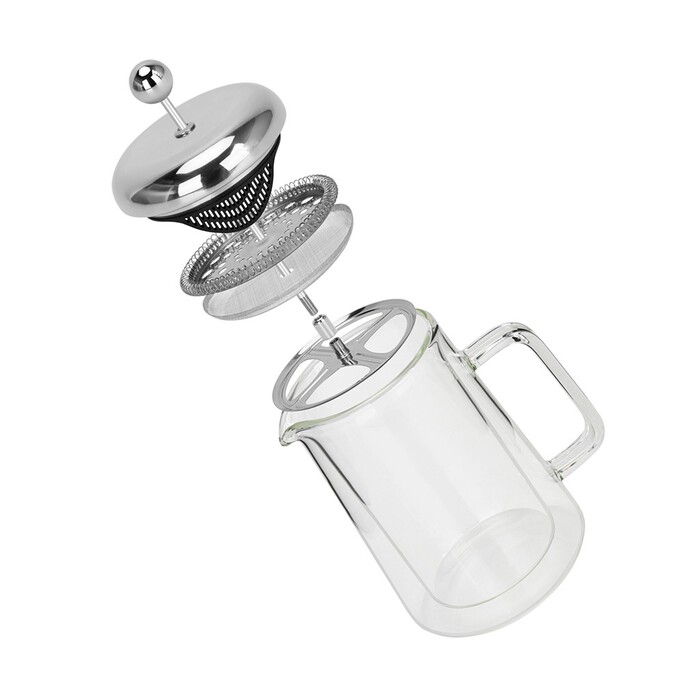 Заварочный чайник Fissman с поршнем 1000 мл с двойными стенками стеклянная колба (9126)