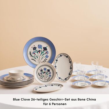 Набір столового посуду для сніданку на 6 персон, 26 предметів, Блакитна гвоздика KARACA