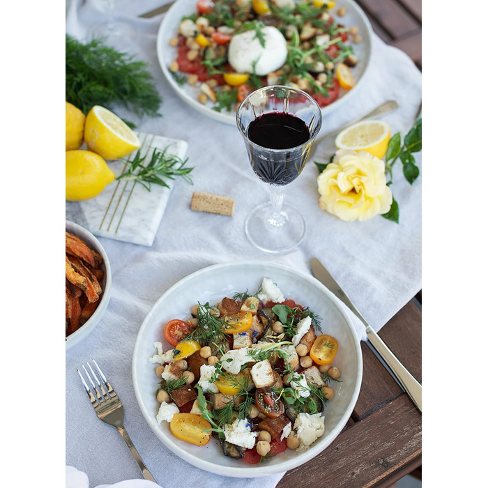 Сучасний вінтажний набір посуду на 2 персони в мавританському дизайні, столовий сервіз з 8 предметів з тарілками та мисками з високоякісної кераміки, керамограніту (скандинавської форми, білий), 935079 Series Tiles