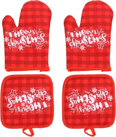 Різдвяний набір з 2 прихваток та 2 рукавичок для духовки, 4 предмети, червоний Cabilock