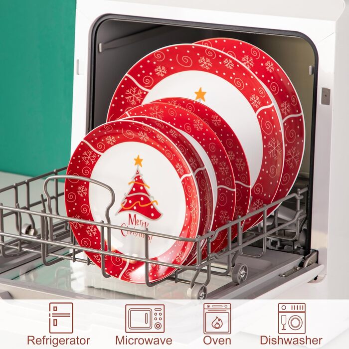 Серія 30-предметний порцеляновий різдвяний набір посуду на 6 осіб, різдвяний кавовий сервіз на 6 обідніх тарілок, 6 десертних тарілок, 6 супових тарілок, 6 кавових чашок та 6 блюдець (Christmastrele, обідній сервіз на 18 осіб)