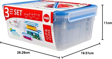 Набір контейнерів для зберігання продуктів EMSA Clip & Close, прямокутні, 5 x 0,8 л, коробки для зберігання, 100 герметичні, придатні для миття в посудомийній машині, морозильної камери та мікрохвильової печі, прозорі, сині, зроблені в Німеччині, N10307 (