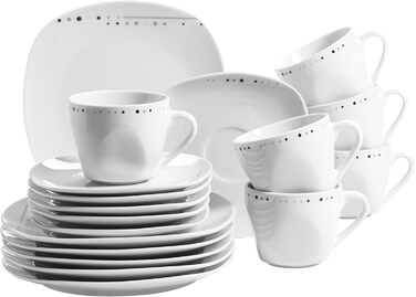 Серія Fadilla, порцеляновий набір посуду на 6 персон, білий, чорний, сірий (кавовий сервіз 18 шт. )