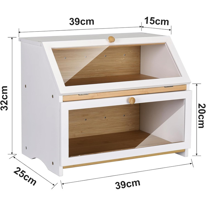 Хлібниця Leader Accessories з бамбука, 2-ярусна, для хліба, безпечна для зберігання хліба, легкий догляд, 39x25x32 см, чорна (39x25x32 см/15,3&39x9,8&39x12,6&39) (біла (39x25x32 см/15,3&39x9,8&39x12,6&39))