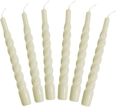 Свічки з крученою конусністю, зроблені в Італії, доступні 25 кольорів, лаковані настільні свічки, спіральні свічки з тривалим часом горіння 5 годин, декоративні свічки, 6 шт. , 2,2 x 21 см (кремові)