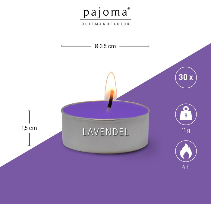 Ароматичні чайні свічки Pajoma 90, 3x30 шт. , ароматичні свічки, багато ароматів на вибір, висота 1,5 см, діаметр 3,5 см (лаванда, 30)