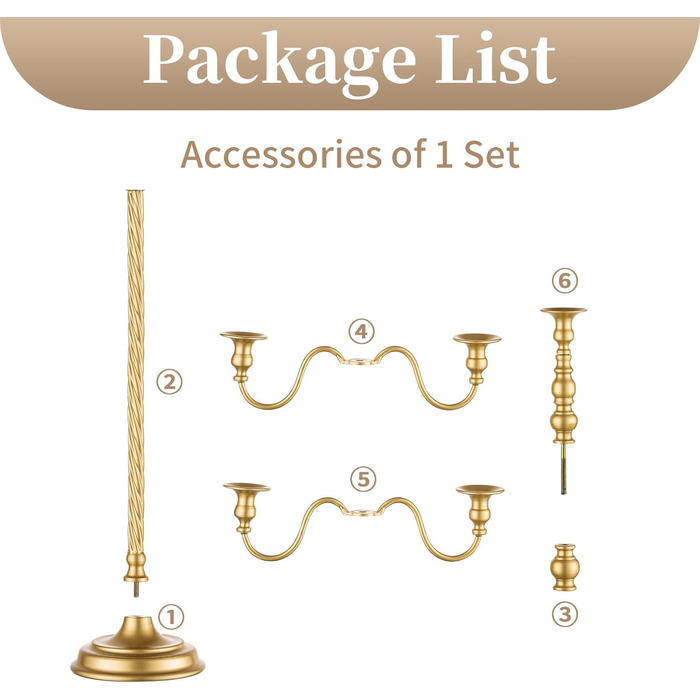 Золотий свічник-підсвічник для конічних свічок - вінтажний металевий свічник-підставка для свічок для весільного столу, прикраса вітальні, обіднього столу, журнального столика, бічного столика, різдвяного столика (1, золотий-71 см), 88