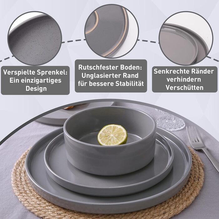 Набір посуду Richmount Nebula для 6 осіб, набір тарілок та мисок із 18 предметів, набір посуду з крапчастої кераміки, можна мити в мікрохвильовій печі та посудомийній машині, сервіз Nebula для 6 осіб (темно-сірий, сервіз Nebula для 4 осіб)