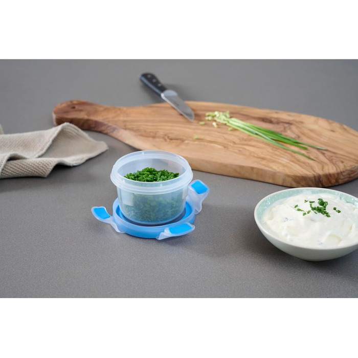 Набір контейнерів для зберігання продуктів EMSA Clip & Close, прямокутні, 5 x 0,8 л, коробки для зберігання, 100 герметичні, придатні для миття в посудомийній машині, морозильної камери та мікрохвильової печі, прозорі, сині, зроблені в Німеччині, N10307 (