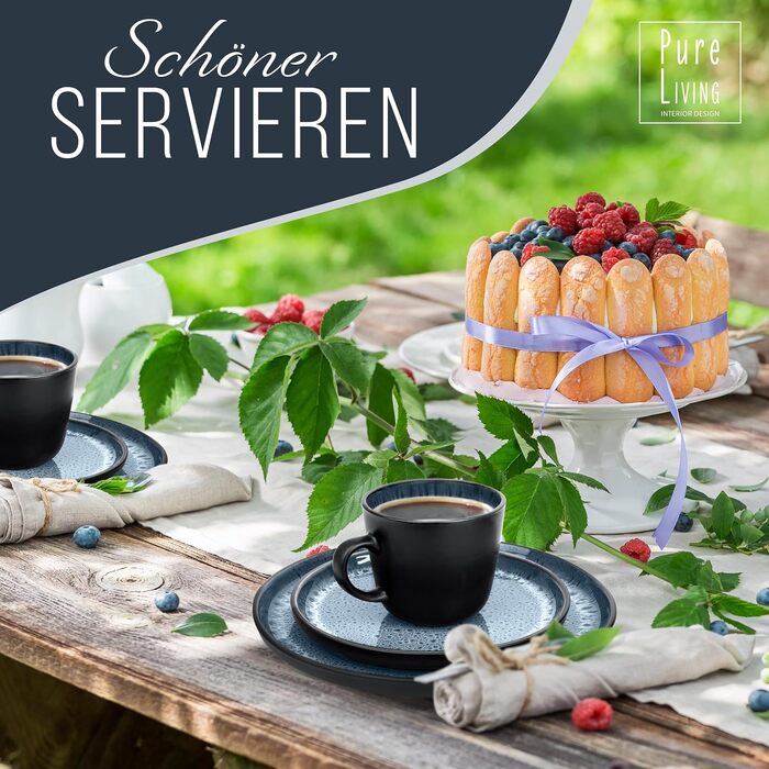 Набір посуду з керамограніту на 6 персон, 24 предмети, чорний/димчасто-синій Ibiza Pure Living