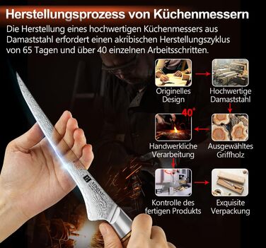 Ніж філейний 17,8 см, дамаська сталь XINZUO