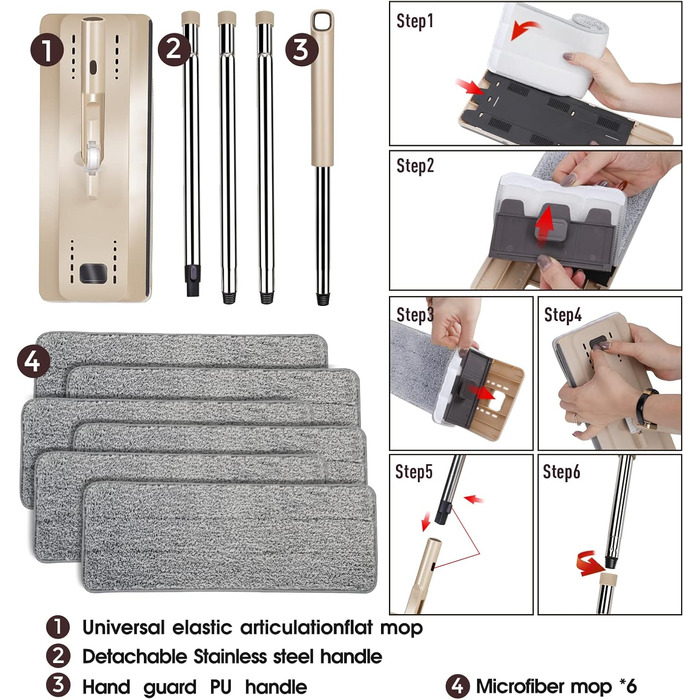 Набор швабр и ведром 140 см кремовый Masthome