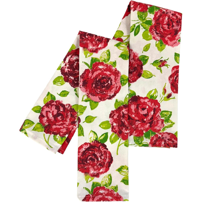 Різдвяні кухонні рушники Ragged Rose, бавовна (70x50x1 см, білі з рожевим)