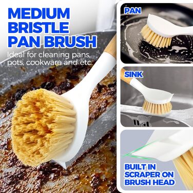 Щетка для посуды с бамбуковой ручкой 3 шт. Holikme