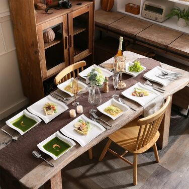 Серія Flora, 30 шт. Мармуровий порцеляновий набір посуду комбінований столовий сервіз з 6 кавовими чашками, 6 блюдцями, 6 десертними тарілками, 6 суповими тарілками та 6 плоскими тарілками (білі, 24 шт. комбінованого обслуговування)