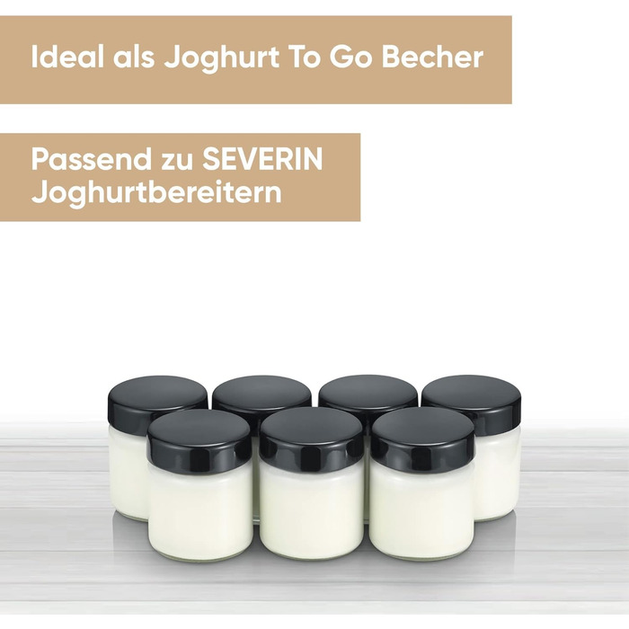 Порційні баночки 150 мл для йогуртниць, набір 7 предметів, чорні Severin