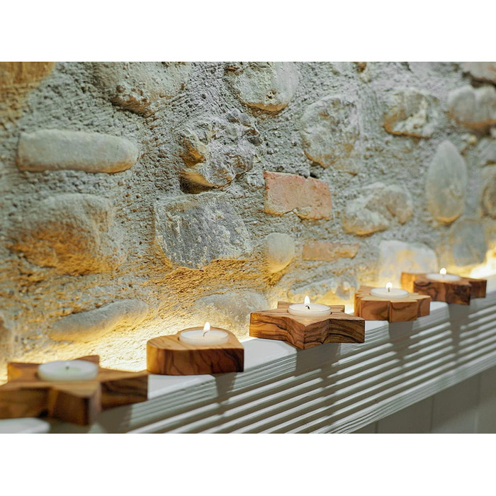 Високоякісні підсвічники в сільському стилі з ексклюзивного оливкового дерева Набір з 3 шт. - Ручна робота - Підсвічник до Дня Святого Валентина з дерева - Тримач для чайної свічки - Прикраса столу - Прикраса для дому (набір з 3 шт. )