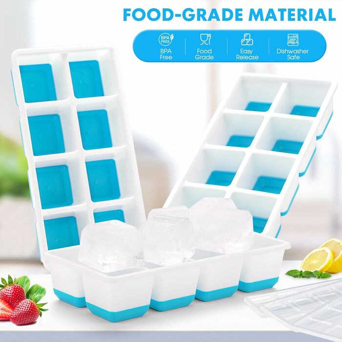 Силіконова форма для кубиків льоду Sinnsally, Набір з 3 формочок для кубиків льоду та льодових кубиків, Кубики льоду з кришками, Кулька для форми для кубиків льоду, Форма для льоду, Контейнер для кубиків льоду, Силіконова форма для кубиків льоду, Форма дл
