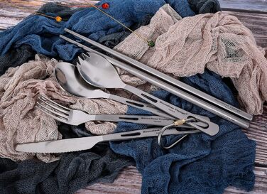 Безмежна подорож Титановий посуд Кемпінговий ніж і виделка Ложка Домашнє використання Набір столових приборів для подорожей для кемпінгу (Ti1546BQ)