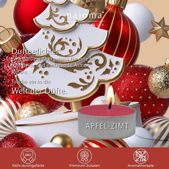 Ароматичні чайні свічки Pajoma 90, 3x30 шт. , ароматичні свічки, багато ароматів на вибір, висота 1,5 см, діаметр 3,5 см (яблуко-кориця, 30)