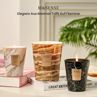 Ароматизована свічка M&SENSE велика Чорні ароматизовані свічки у склянці Ароматизована свічка з натурального соєвого воску Розслаблююча ароматерапія Подарунок для жінок та чоловіків, Різдво 75 годин горіння та 2 гніти (гаряча карамель еспресо, 400 г)