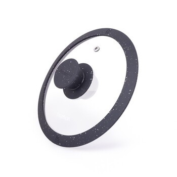 Кришка Fissman 18 см ARCADES з 'мармуровим' силіконовим обідком чорний колір скло (19901)