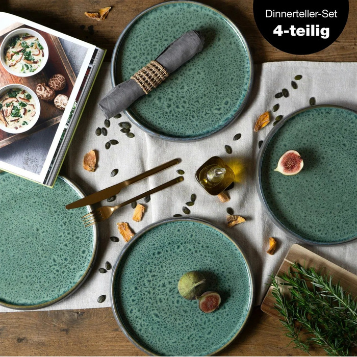 Набір з 4 обідніх тарілок 26 см, зелена реактивна глазур Moritz & Moritz