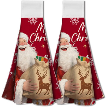 Набір з 2 різдвяних кухонних рушників 31,5 x 34,5 см з петлею для підвішування, Санта Клаус WADORN