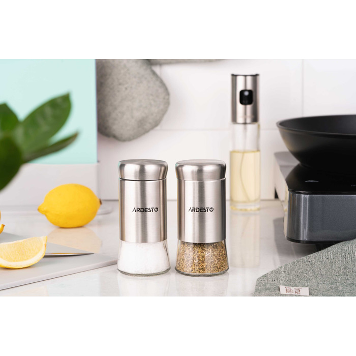 ARDESTO Набір ємностей для спецій Gemini, 2х140мл, 2 предмети, нержавіюча сталь, скло, прозорий