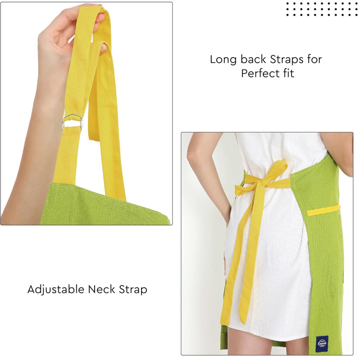 Регулируемый кухонный передник с карманами 68 x 85 см лаймово-зеленый Encasa XO